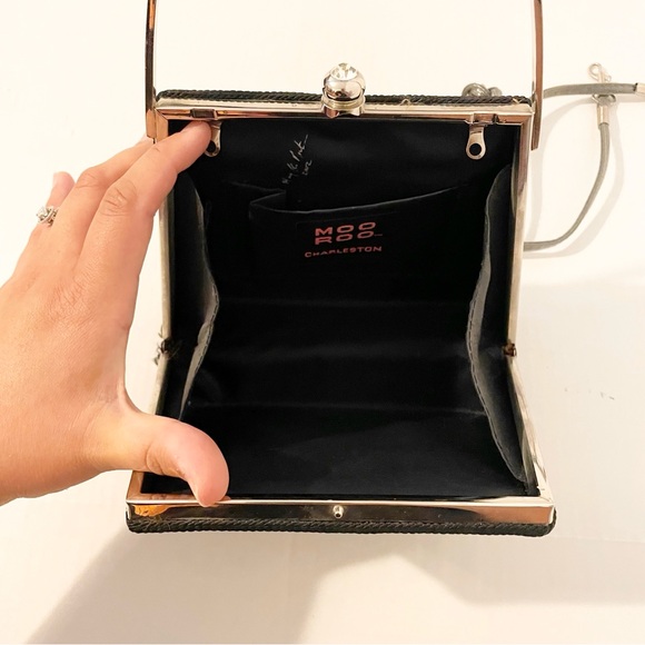 Vintage Moo Roo Charleston Purse Tapestry Bag Metal Handle Handbag Structured - Picture 4 of 10